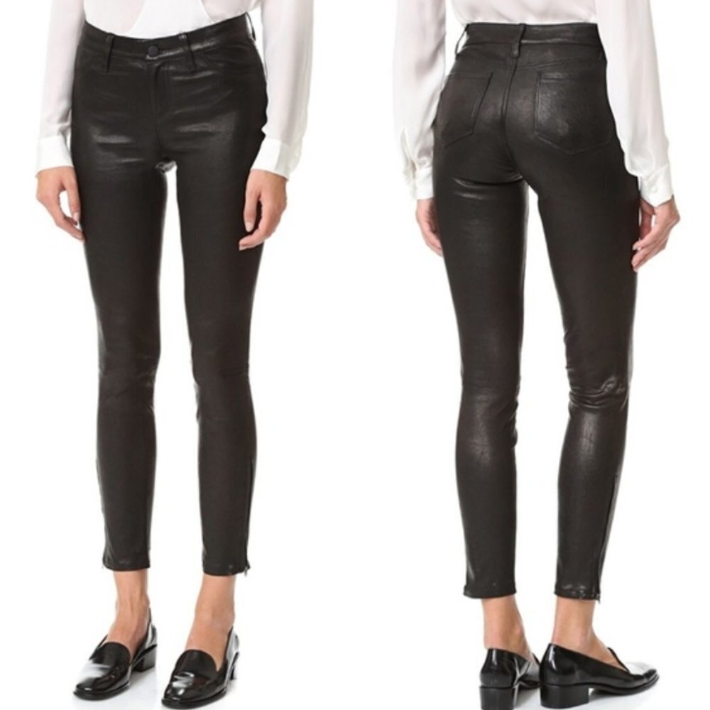 L'Agence Lamb Leather Skinny Zip Ankle Pants Jeans